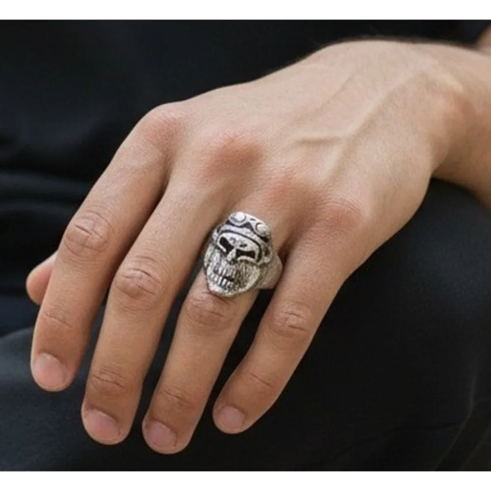 New Vintage Silver Tone Skull Ring Men Women Size 11 Goth Biker Punk Heavy Metal
